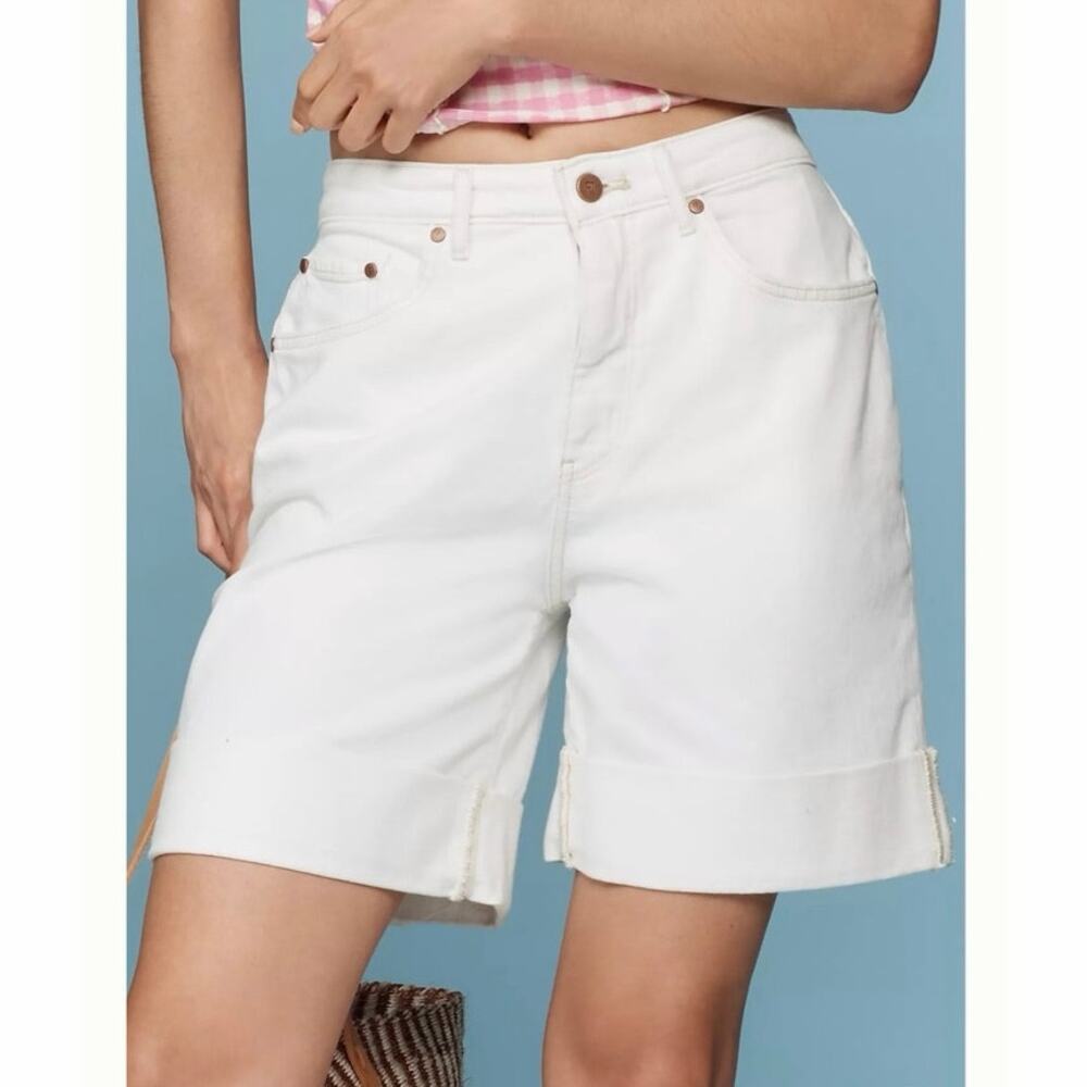 Anthropologie Pilcro Austyn High Rise Cuffed Bermuda Jean Shorts White Size 25 - Picture 7 of 10